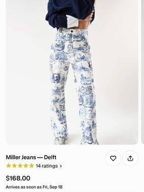 Delft Print Wide-Leg Jeans in Blue/White